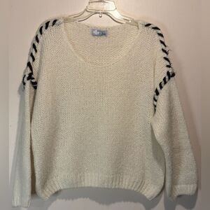 Made in Italy- Vintage Cream Knit Boxy Sweater Shoelace Shoulder Detail Size S/M